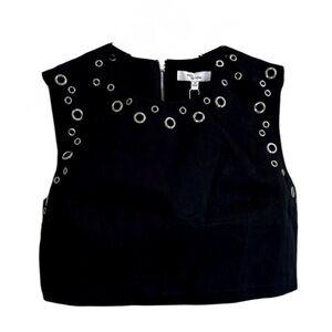 Black, Eyelet, Crop Top, Zip Up Back Shirt